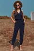 Deep V-Neck Sleeveless Solid Jumpsuit